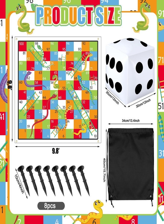 Realspring 9.8 ft Giant Snakes and Ladders Game Playing Mat with 6 Nails 14 Inch Inflatable Dice and Storage Bag Floor Snake and Ladder Board Game Big Size for Both Indoor and Outside - Image 2